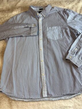 American Eagle Outfitters Blue & White Striped Button-Down Shirt XXL COTTON